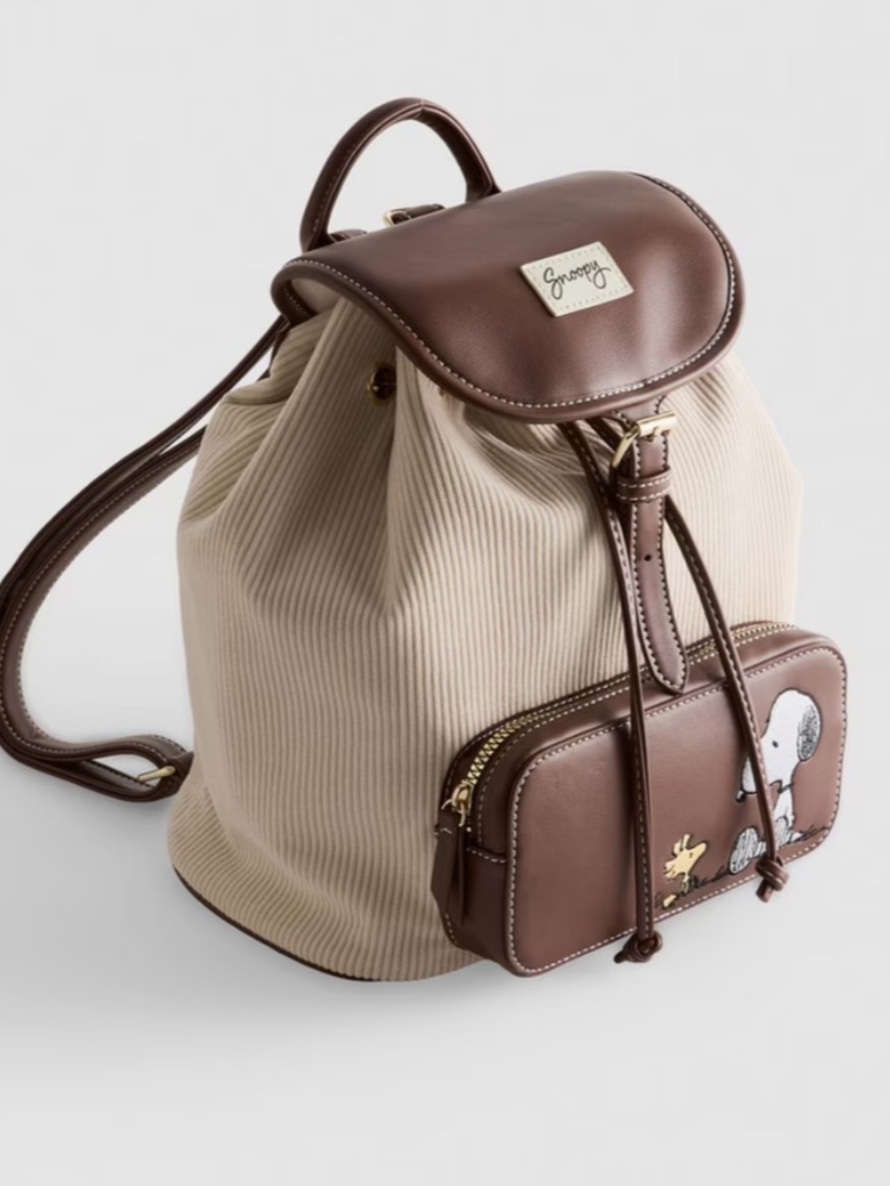 Peanuts Snoopy & Woodstock corduroy   Backpack New - Picture 3 of 16